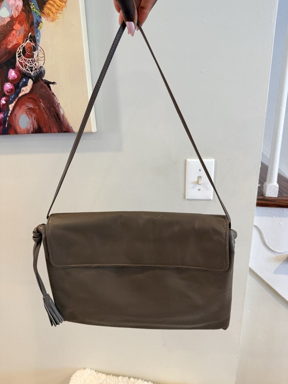 Bonwit Teller Vintage Taupe Genuine Leather Clutch Purse